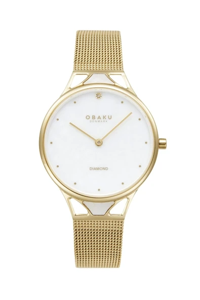 Obaku Denmark V302LXGWMG Quartz Çelik Hasır Altın Rengi Beyaz Kadran Safir Cam 32 mm Kadın Kol Saati ürün görseli 1