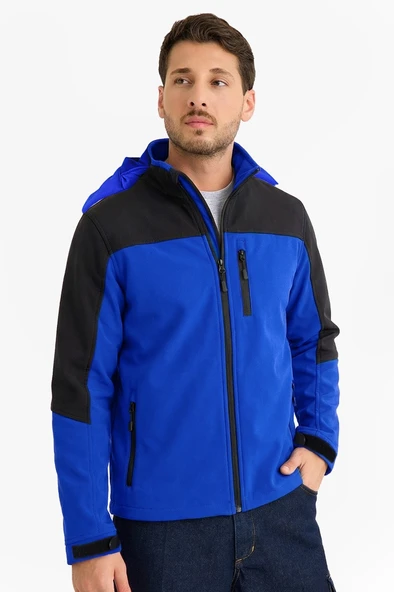 Çift Renkli Kapüşonlu Softshell Mont ürün görseli 1