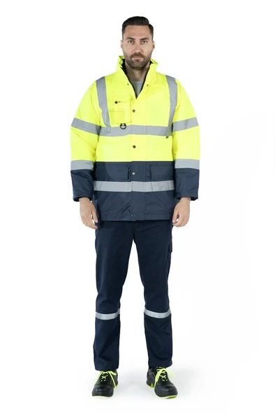 Çift Renkli Reflektörlü Hi - Vis İş Kabanı - Resim 7