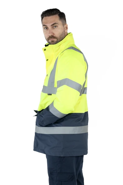 Çift Renkli Reflektörlü Hi - Vis İş Kabanı - Resim 9