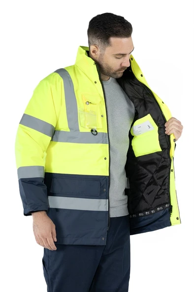Çift Renkli Reflektörlü Hi - Vis İş Kabanı - Resim 8