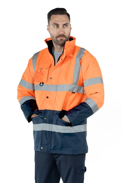 Çift Renkli Reflektörlü Hi - Vis İş Kabanı - Resim 3