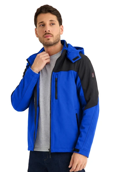 Çift Renkli Kapüşonlu Softshell Mont - Resim 3