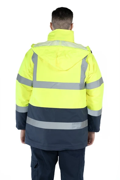 Çift Renkli Reflektörlü Hi - Vis İş Kabanı - Resim 11