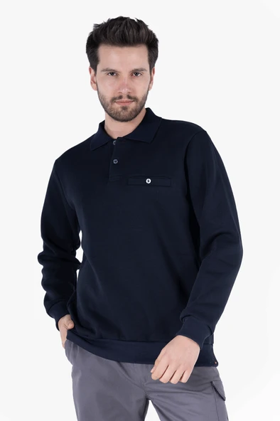 Polo Yaka Sweatshirt 3 İplik Şardonlu Kışlık Günlük & İş ürün görseli 1
