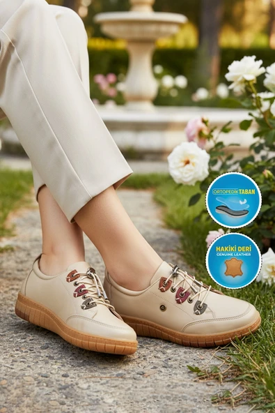 Ayakmod Bej Hakiki Deri Ortopedik Kadın Casual Ayakkabı 401 Z ürün görseli 1