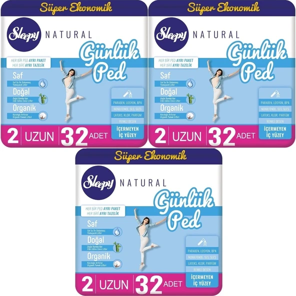 Sleepy Natural Günlük Ped Uzun 32'li 3 Paket ürün görseli 1