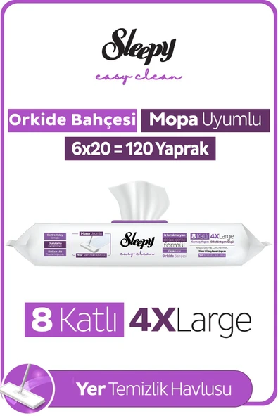 Sleepy Easy Clean Orkide Bahçesi Mopa Uyumlu Yer Temizlik Havlusu 6X20 (120 Yaprak) ürün görseli 1