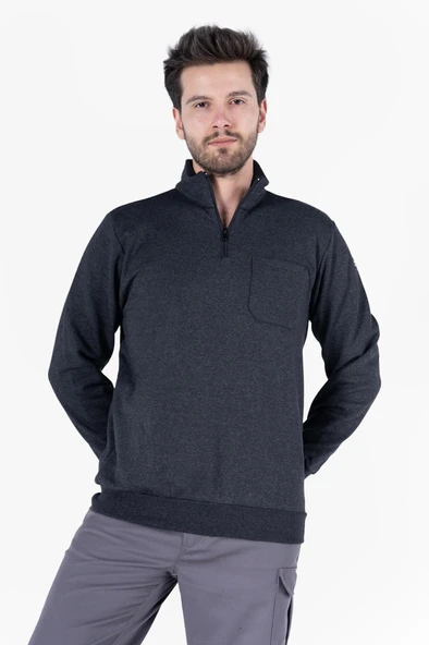 Fermuarlı Sweatshirt 2 İplik Dik Yakalı Şardonlu ürün görseli 1