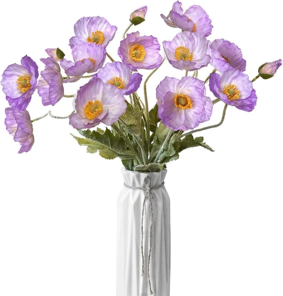 Yapay Çiçek Gelincik Çiçeği Lila Renk 3 Çiçek 1 Tomurcuk 59Cm ürün görseli 1