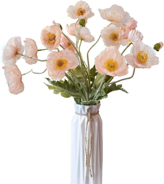 Yapay Çiçek Gelincik Çiçeği Yavruağzı Renk 3 Çiçek 1 Tomurcuk 59Cm ürün görseli 1