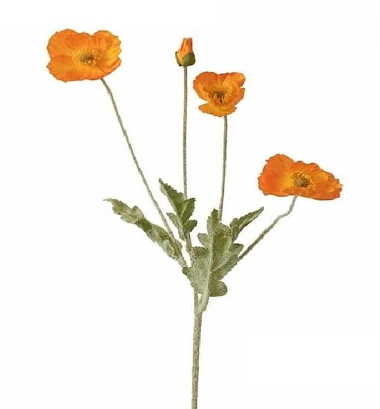 Yapay Çiçek Gelincik Çiçeği Turuncu Renk 3 Çiçek 1 Tomurcuk 59Cm ürün görseli 1