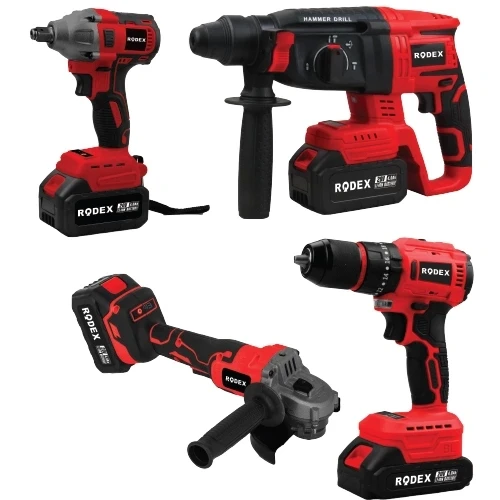 Rodex 4'lü Makine Seti 20V 3x4.0Ah Li-Ion D.Matkap 45Nm D.Somun Sıkma 300Nm Kırıcı Delici 2.5J Avuç Taşlama 125Mm Aksesu ürün görseli 1