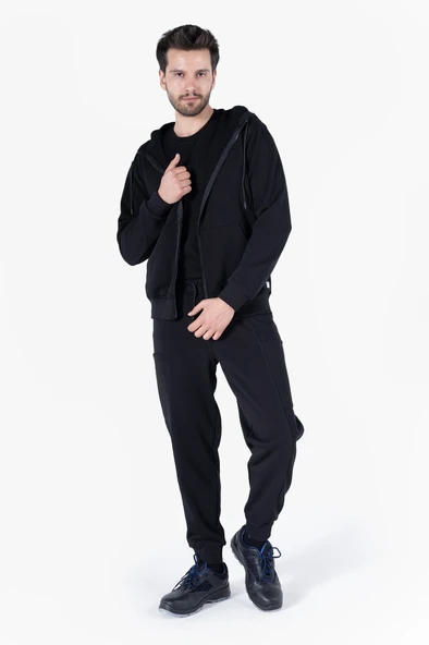 Diagonel Kapüşonlu Fermuarlı Sweatshirt ürün görseli 1