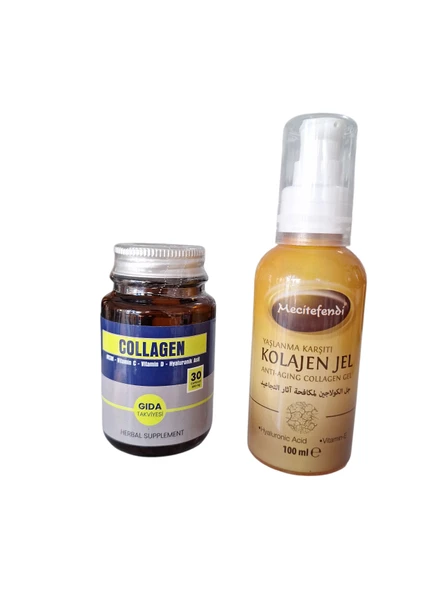 Colajen kapsül 30 x 900 mg + Kolajen Jel anti aging 100 ml Yaşlanma karşıtı kollajen seti ürün görseli 1