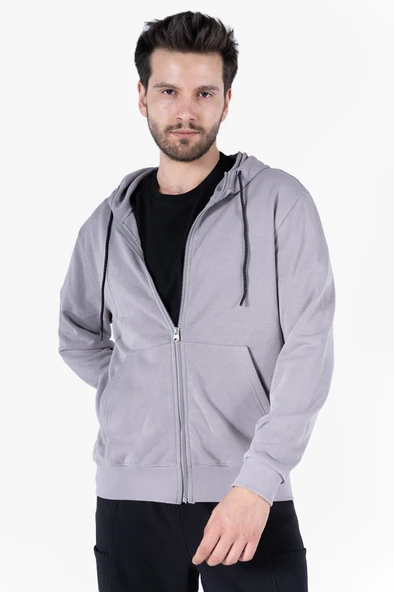 Diagonel Kapüşonlu Fermuarlı Sweatshirt ürün görseli 1