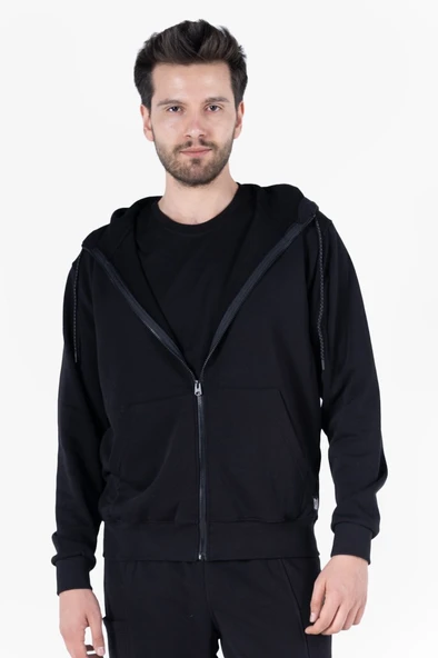 Diagonel Kapüşonlu Fermuarlı Sweatshirt - Resim 10