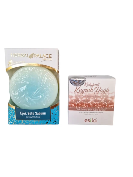 Eşek sütü sabunu 125 gr + Kolajenli kuyruk yağlı cilt bakım kremi 50 ml avantajlı bakım seti ürün görseli 1