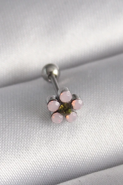 316L Çelik Gümüş Renk Zirkon Taşlı Çiçek Tragus Piercing ürün görseli 1