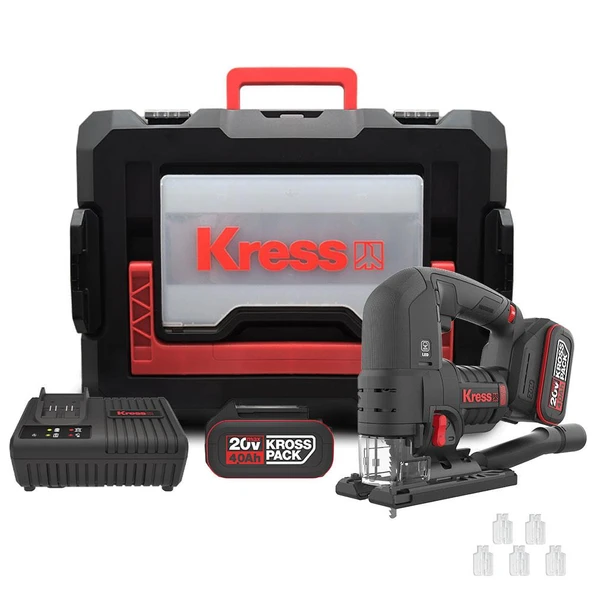 Kress KUE26 20Volt 4.0Ah Li-ion Çift Akülü Profesyonel Kömürsüz Devir Ayarlı Şarjlı Dekupaj Testere ürün görseli 1