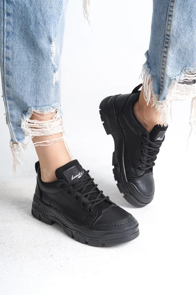 JANE Bağcıklı Ortopedik Taban Kadın Sneaker Spor Ayakkabı  CST - Siyah ürün görseli 1