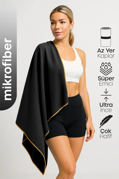 Unisex Mikrofiber Plaj Havlusu 80x130 cm Yumuşak Dokulu Deniz Banyo Sporcu Havlusu Large Boy Siyah ürün görseli 1