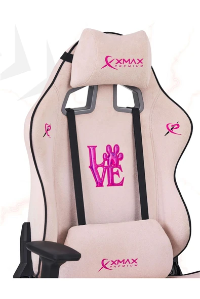 XMAX / Rio Love Açık Pembe Su İtici Lüks Kadife Şönil Kumaş Oyuncu Koltuğu / 120 KG Taşıma ürün görseli 1