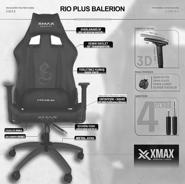 PTTAVM: Gri Oyuncu Koltuğu XMAX Rio Plus Bilgisayar Sandalyesi