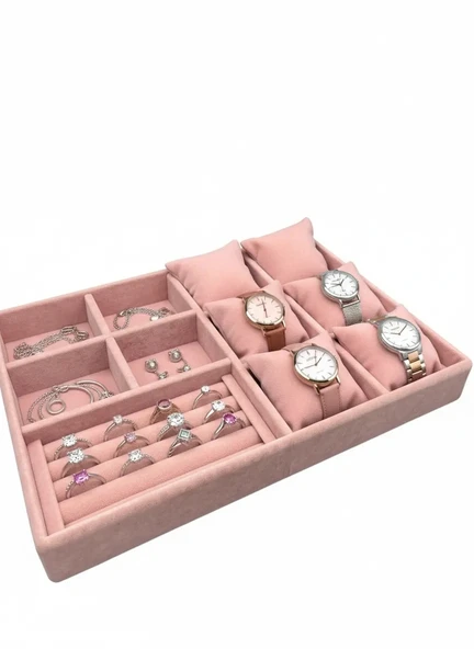 Oslo Model Süet Kaplama Pembe Renk 24/34 Cm Yastıklı Takı Sergileme Standı ürün görseli 1