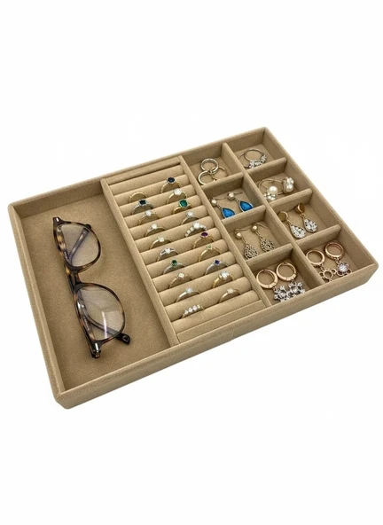 Lizbon Model Süet Kumaş Sütlü Kahve Renk 24/34 Cm Takı Sergileme Standı ürün görseli 1