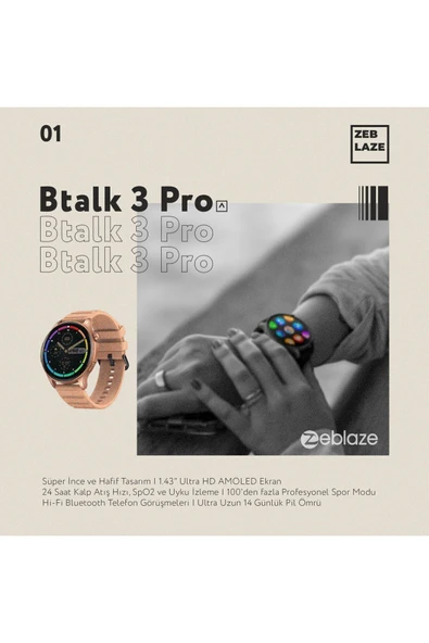 Zeblaze Btalk 3 Pro Pembe Akıllı Saat - Resim 4