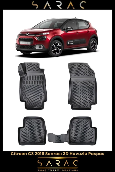 Rizline Citroen C3 2024 Model 3d Havuzlu Paspas ürün görseli 1