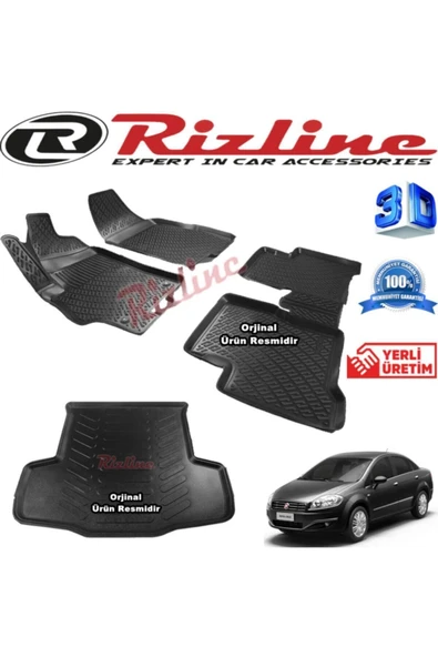 Rizline Fiat Linea 3d Paspas + 3d Bagaj Havuzu 2007-2018 Arası Siyah Set ürün görseli 1