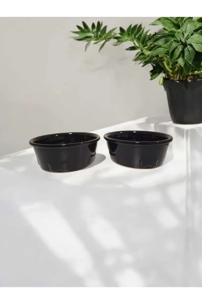 RealWood Köpek Su Ve Mama Kabı - Seramik Siyah Kase - 2'li Büyük Irk - 19cm - 2*1000ml ürün görseli 1