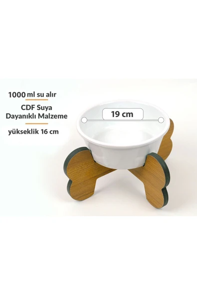 RealWood Suya Dayanıklı Seramik Kaseli Ahşap Ayaklı Tekli Orta/büyük Irk Köpek Mama/su Stantı-1000 Ml. ürün görseli 1