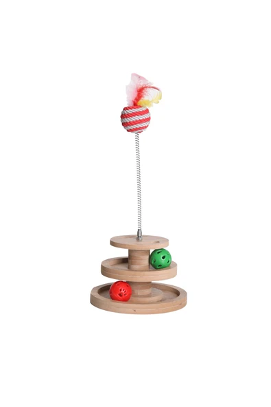 RealWood Ahşap - Kedi Oyuncağı - Çok Amaçlı Kullanım ( Çıngıraklı ve Yaylı Top İçermektedir ) ürün görseli 1
