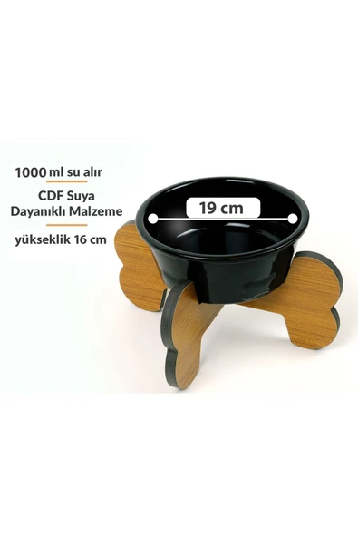 RealWood Suya Dayanıklı Seramik Kaseli Ahşap Ayaklı Tekli Orta/büyük Irk Köpek Mama/su Stantı-1000 Ml. ürün görseli 1