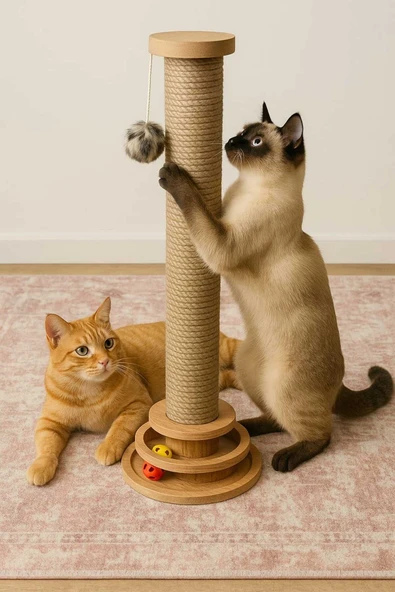 RealWood Kedi Tırmalama Çubuğu ve Oyuncağı - 64cm ürün görseli 1