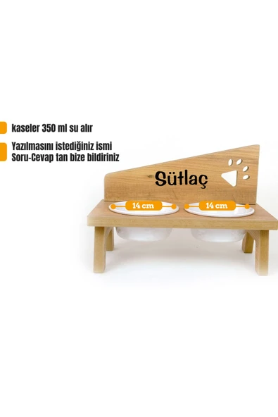 RealWood Özel Isimli Seramik Kaseli Kedi- Köpek Mama Ve Su Kabı Stantı-atlantik Çam ürün görseli 1