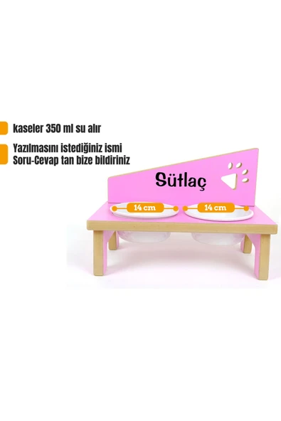 RealWood Özel İsimli Seramik Kedi-küçük Irk Köpek Mama Ve Su Kabı Stantı-pembe 350 Ml. ürün görseli 1