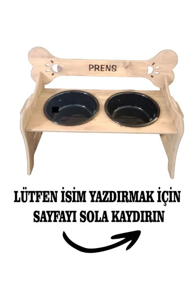 RealWood Köpek Su Ve Mama Standı-özel Isim Baskı-meşemdf-kademelikemik-büyükırk-seramiksiyahkase-2*1000ml ürün görseli 1