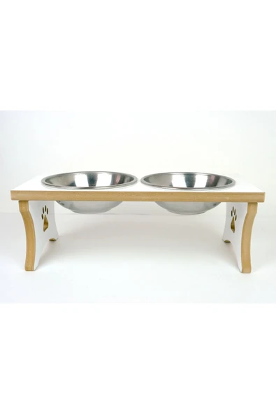 RealWood Ahşap Çelik Kaseli Büyük Irk Köpek Mama-su Kabı Stantı-2*1000 Ml. ürün görseli 1