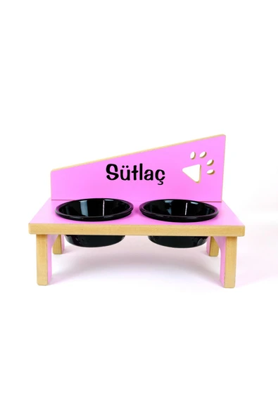 RealWood Özel İsimli Seramik Kaseli Kedi-küçük Irk Köpek Mama Ve Su Kabı Stantı- Pembe/siyah-400 ml ürün görseli 1