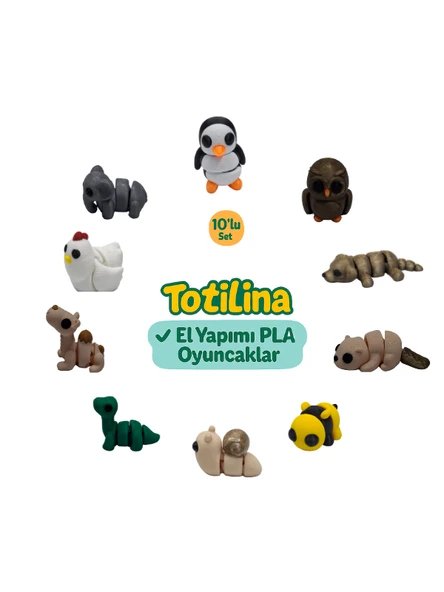 10'lu set (penguen baykuş köpek su samuru arı salyangoz dinozor…) ürün görseli 1