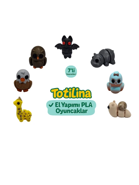 7'li set (yarasa hipopotam kuş salyangoz zürafa kartal baykuş…) ürün görseli 1