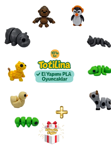 10'lu set (penguen kedi timsah inek tırtıl ördek puma hipopotam…) ürün görseli 1