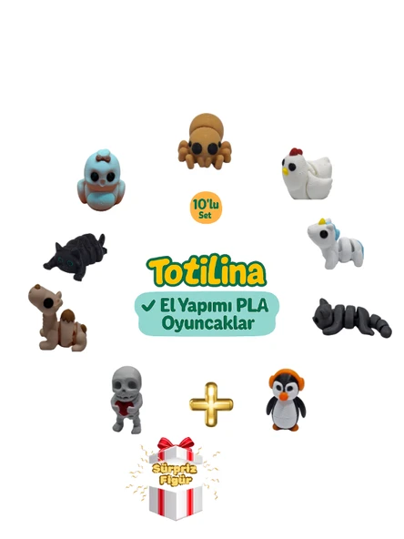 10'lu set (örümcek tavuk unicorn kedi penguen iskelet deve kedi kuş…) ürün görseli 1