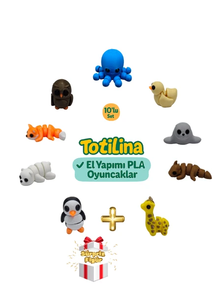 10'lu set (ahtapot ördek fok ejderha zürafa penguen ayı tilki…) ürün görseli 1