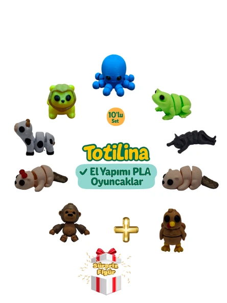 10'lu set (ahtapot kurbağa kedi su samuru hindi goril inek aslan…) ürün görseli 1