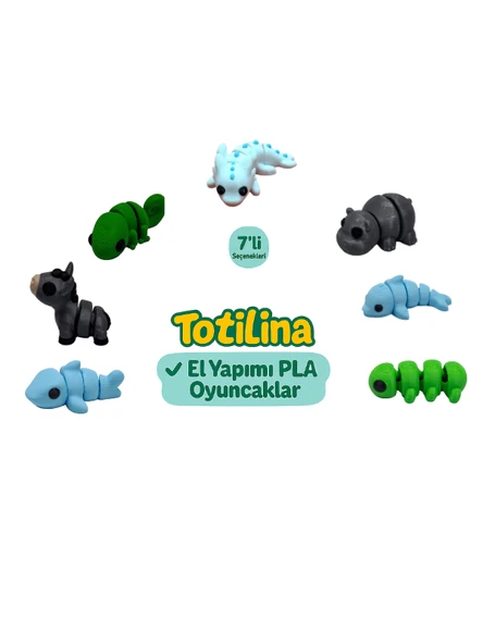 7'li set (aksolotl hipopotam yunus tırtıl köpek balığı eşek…) ürün görseli 1